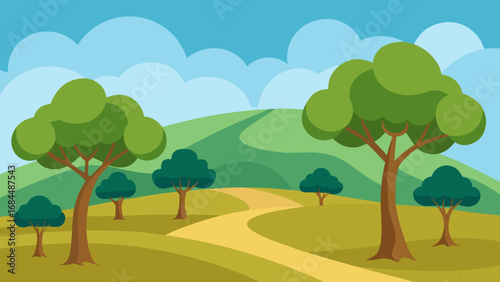 Quiet Olive Grove Vector Nature Illustration Peaceful Mediterranean Trees