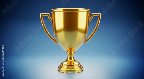 Golden trophy award winning cup competition champion victory achievement prize success shiny blue background