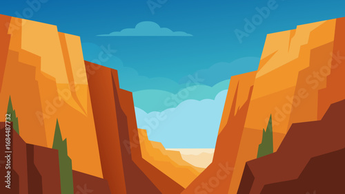 Towering Canyon Walls Vector Nature Illustration Grand Scenic Landscape