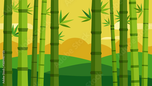 Serene Bamboo Grove Vector Nature Illustration Peaceful Forest Scene
