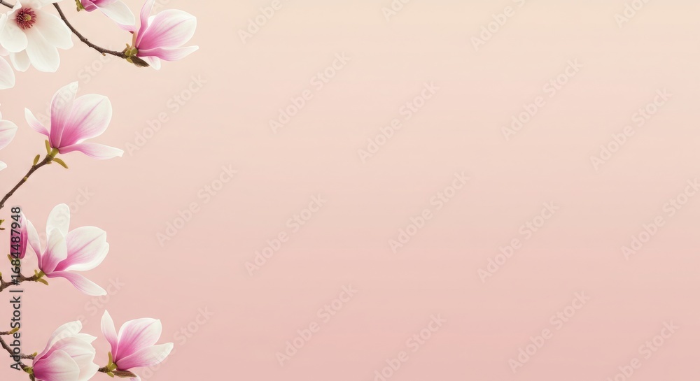 Naklejka premium Magnolia background, elegant magnolia blooms on soft gradient 