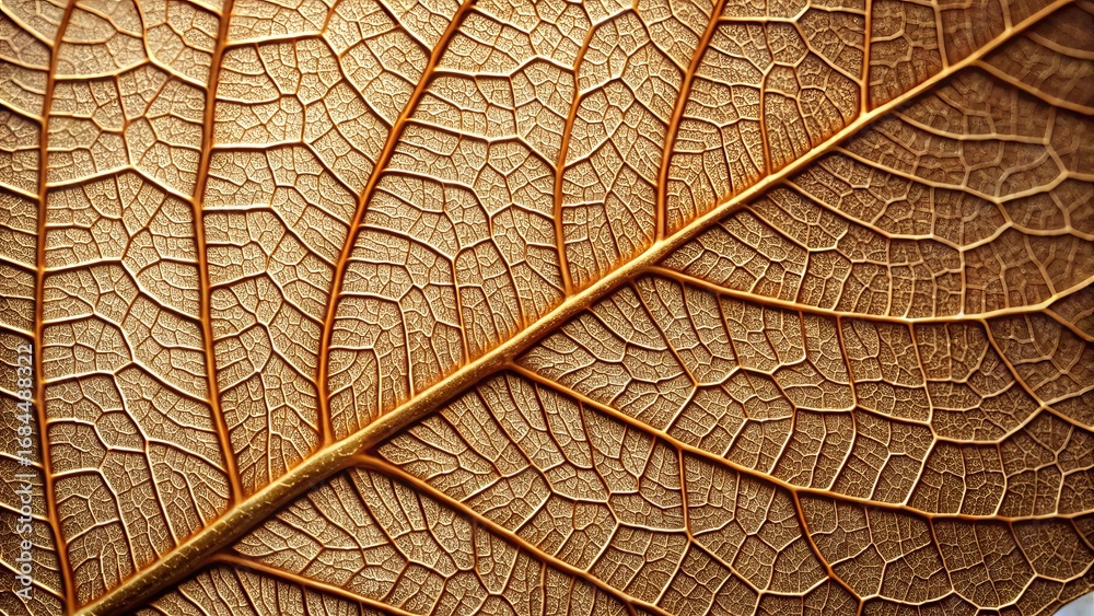 Obraz premium Close-up of a golden leaf vein structure macro nature