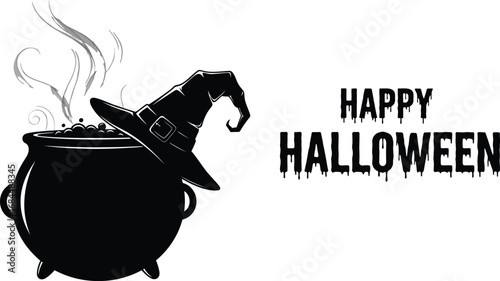 Eerie halloween witch cauldron, perfect for spooky themes, magic spells, and haunted celebrations, vector illustration