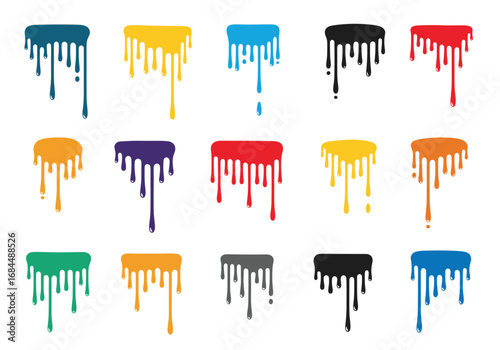 Collection of dripping paint swatches in various vibrant colors representing artistic expression and creativity