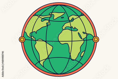 Stylized globe with continents and latitude longitude lines earth world