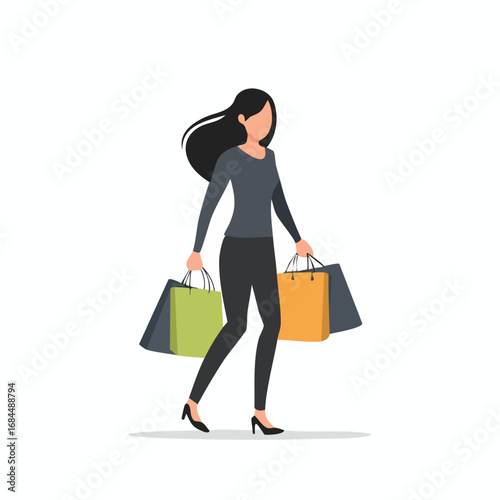 Woman Walking with Shopping Bags