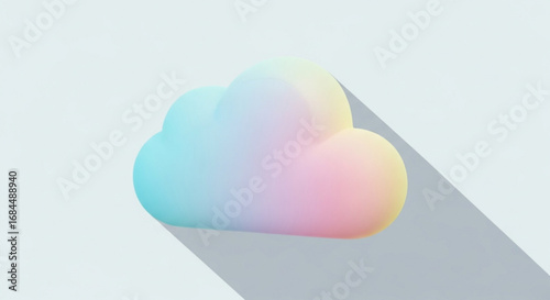 Pastel cloud illustration with long shadow effect, digital art, cloud computing, weather forecast, design element