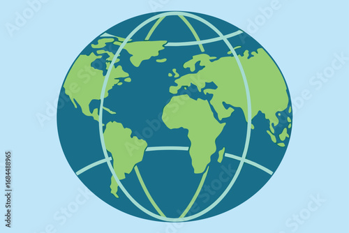 Stylized globe with continents in green on a light blue background world earth