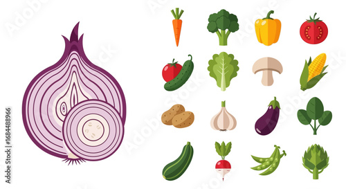 Colorful assortment of vibrant vector vegetables for nutrition and healthy eating concepts