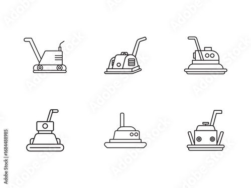 Set of Thin Line Icons Representing Floor Cleaning Machines for Various Purposes and Surfaces in a Minimalist Style