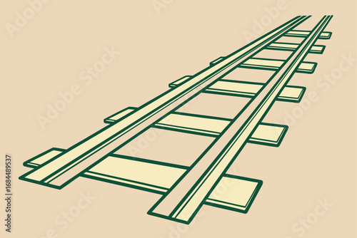 Stylized illustration of railway tracks receding into the distance on a neutral background