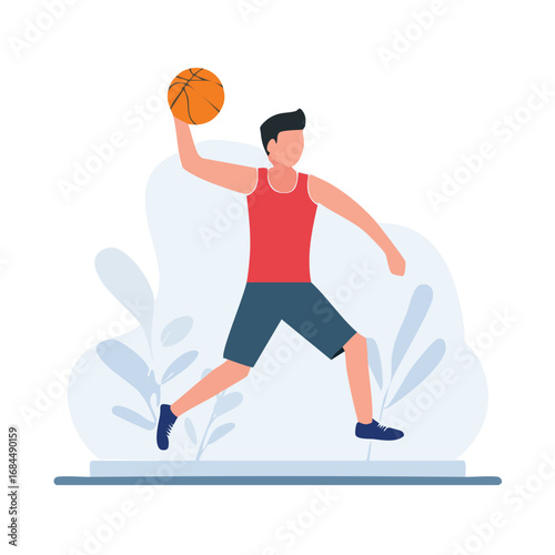 Active Young Man Playing Basketball