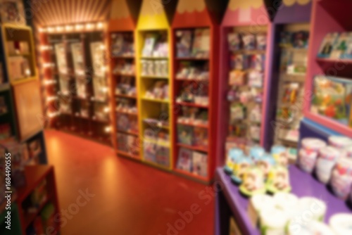 Colorful and Vibrant Toy Store Aisle Filled with Shelves of Playful Products, Character Merchandise, and Fun Collectibles for Kids of All Ages