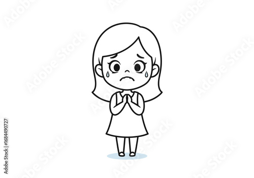 A little girl is begging with tears in her eyes asking for something in a very sad manner