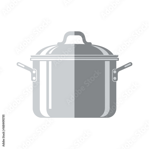 Stylized metallic stockpot illustration perfect for culinary designs and kitchenware presentation