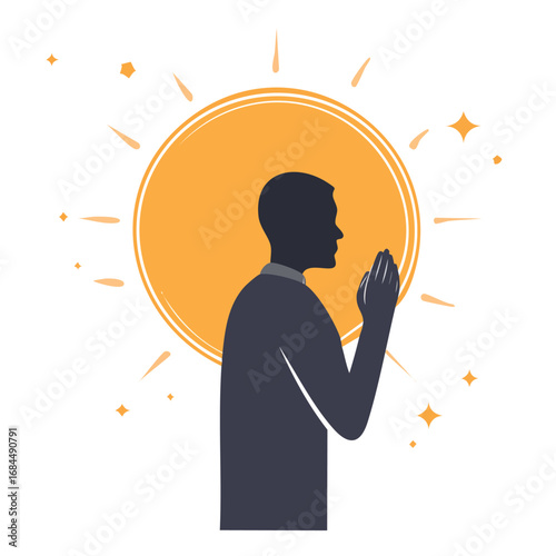 Silhouette Man Praying, Hopeful, Spiritual Sun