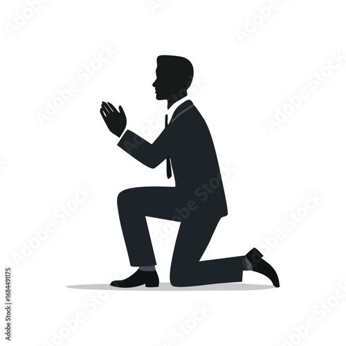 Businessman Kneeling, Silhouette, Humble Plea