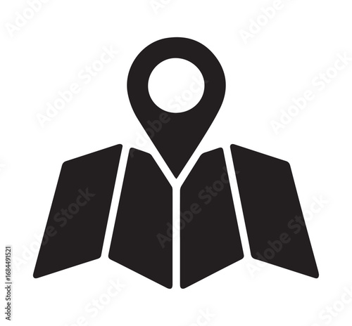black and white vector map locator pin on white background