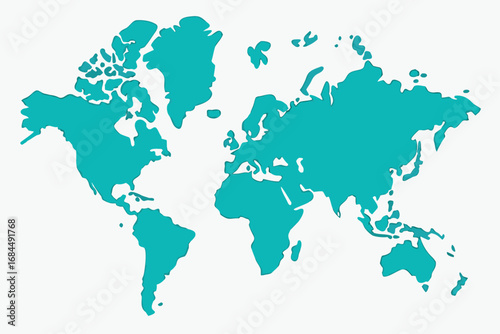 Teal colored world map with continents on a white background globe earth