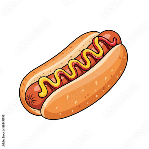 Classic Hot Dog with Mustard Illustration.