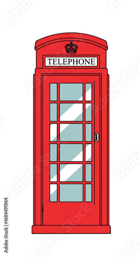 Classic Red British Telephone Booth Illustration.
