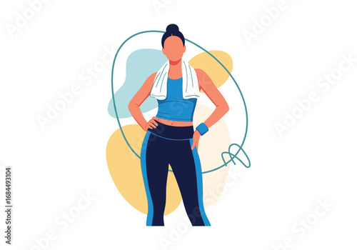 Strong woman fitness lifestyle athlete with towel confident ready to workout energetic healthy active living concept illustration