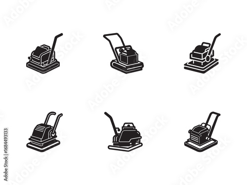 Vibratory Plate Compactor Icons Construction Equipment Vector Illustration Set for Landscaping and Building Projects in Black and White