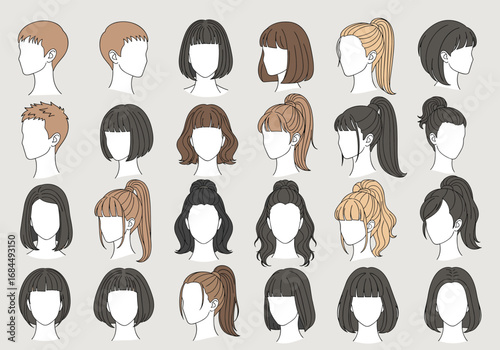 A diverse collection of modern hairstyles for women showcasing various cuts and styles