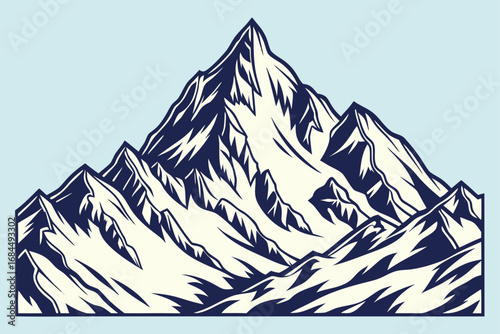 Vintage Style Mountain Peaks with Navy Blue and Cream Colors mountains range