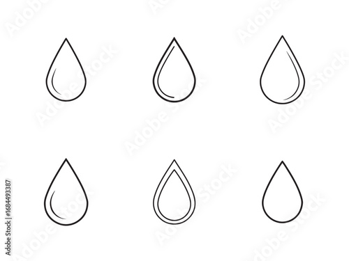Water Droplet Icons for Ecology and Hydration Concept in Minimalist Black and White Illustration Style for Infographics and Web Design Elements