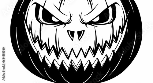 Vector Dark Horror SVG Illustration of a Menacing Skull with Sharp Teeth in Line Art Style for Scary Graphics and Halloween Design