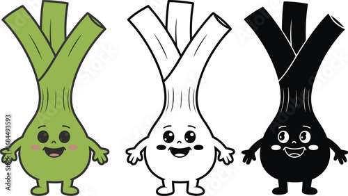 Cute spring onion cartoon vector illustration isolated design