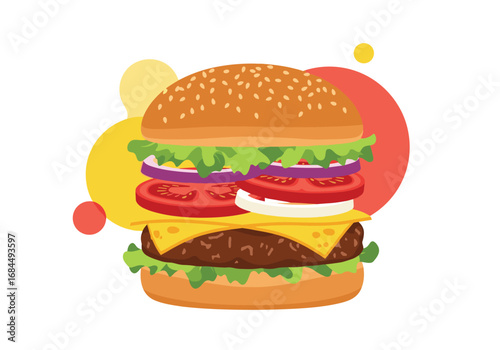 Deliciously stacked burger with fresh toppings and melted cheese a wholesome meal choice