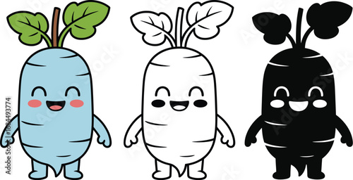 Kawaii radish cartoon vegetable illustration vector design art