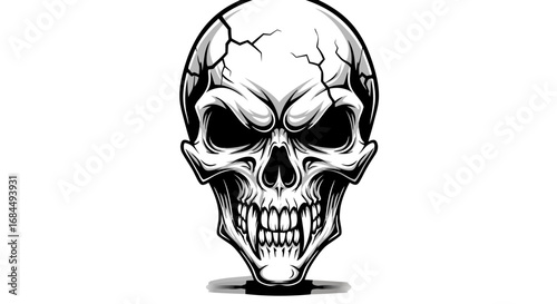 Dark Gothic Vector SVG Illustration of Skull with Cracks in Modern Line Art Style Red and Black Colors for Tattoo Art and Horror Design