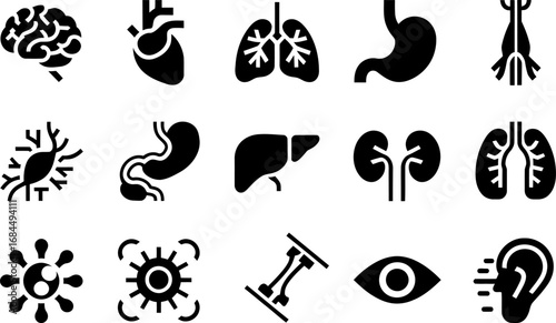 Biology laboratory icon collection, dna helix microscope petri dish virus bacteria cell flask tube symbols, science education vectors, flat glyphs