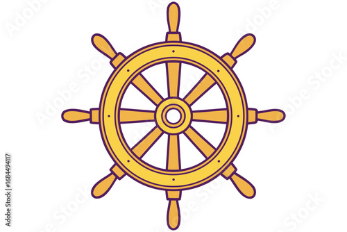 Yellow and purple ship's wheel illustration on white background ship wheel steering wheel