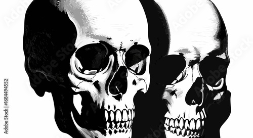 Minimalist Vector SVG Illustration of Two Black and White Skulls with Geometric Style for Dark Art and Gothic Design
