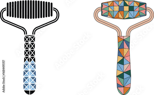 Geometric face roller beauty tool skin care routine vector design