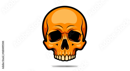 Vector SVG Illustration of Orange Skull in Flat Geometric Style with Bold Black Outline for Digital and Web Design