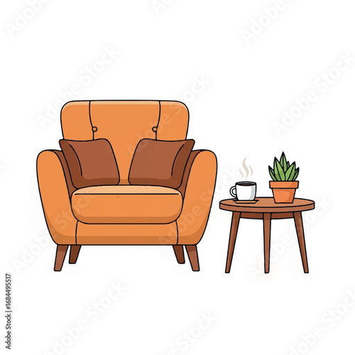 Cozy Armchair with Side Table and Coffee.
