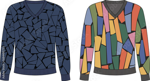 Shop v neck sweaters mosaic pattern fashion apparel knitwear style