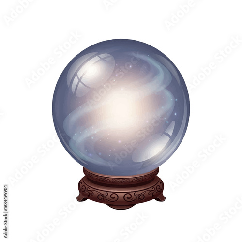 Crystal Ball on Wooden Stand with Glowing Interior.