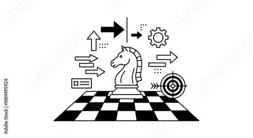 Chess knight strategy business planning target achievement success leadership vector design asset