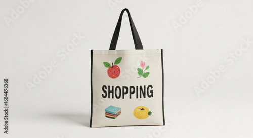 Reusable shopping tote bag with fruit and flower design eco friendly grocery bag canvas tote casual style market bag