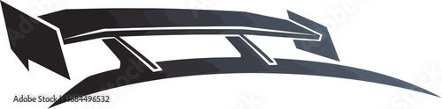A stylized black silhouette of a modern sports car rear wing spoiler, isolated on a white background.