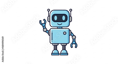 Cute Blue Robot Waving Hello Illustration.