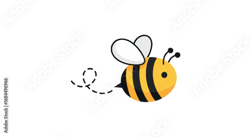 Cute cartoon bee flying with dotted trail 1.