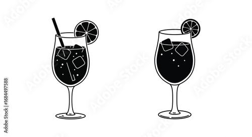 two elegant glasses filled with refreshing drinks garnished by orange slices