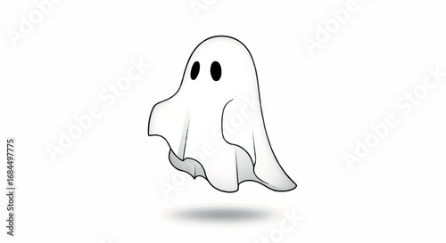 Cute Cartoon Ghost Floating in White Background.